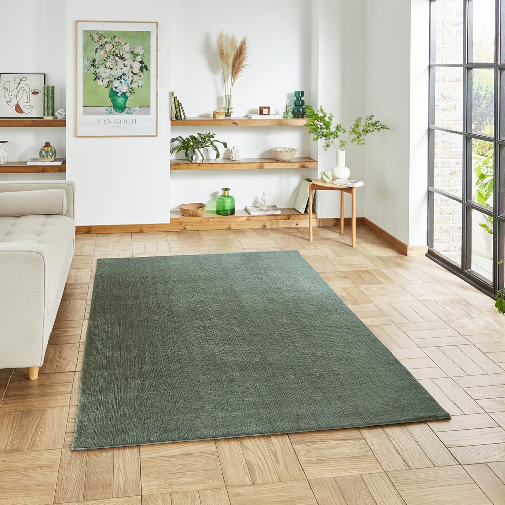 Snug Rug Modern Plain Soft Rugs in Green